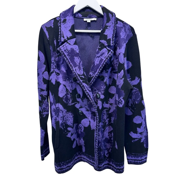 Chico's Jackets & Blazers - Chicos Double Breasted Knit Blazer Cardigan Jacket Women's 2 Floral